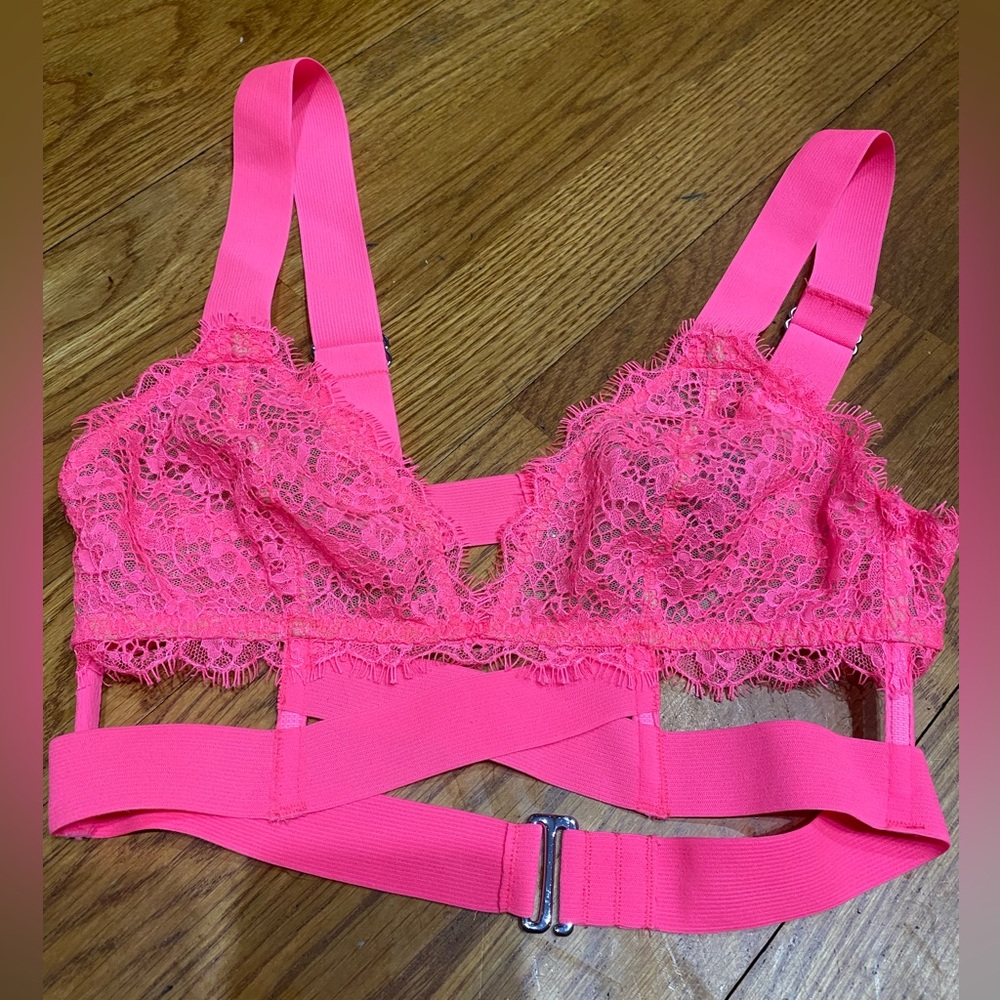 Victoria's Secret Hot Neon Pink Lace Bralette Sz Small